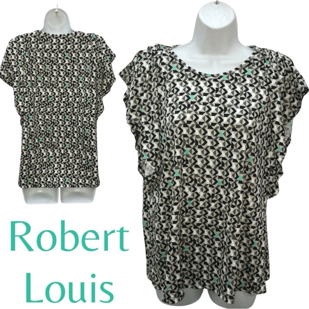 NWT Robert Louis Geometric Multi-Colored Flutter Sleeve Top - Women’s Small - Picture 12 of 12